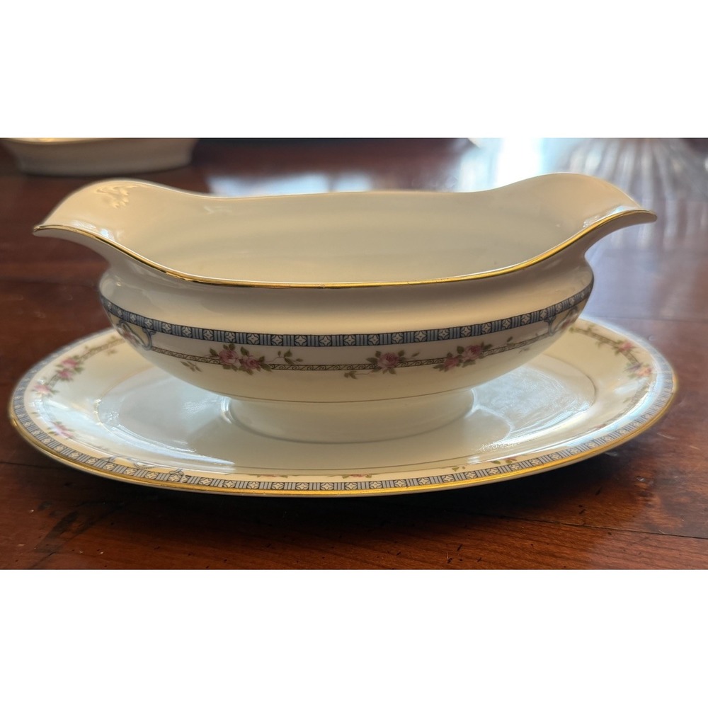 Vintage Noritake Kenmore Gravy Boat Attached‎ Underplate Fine China Japan Gold